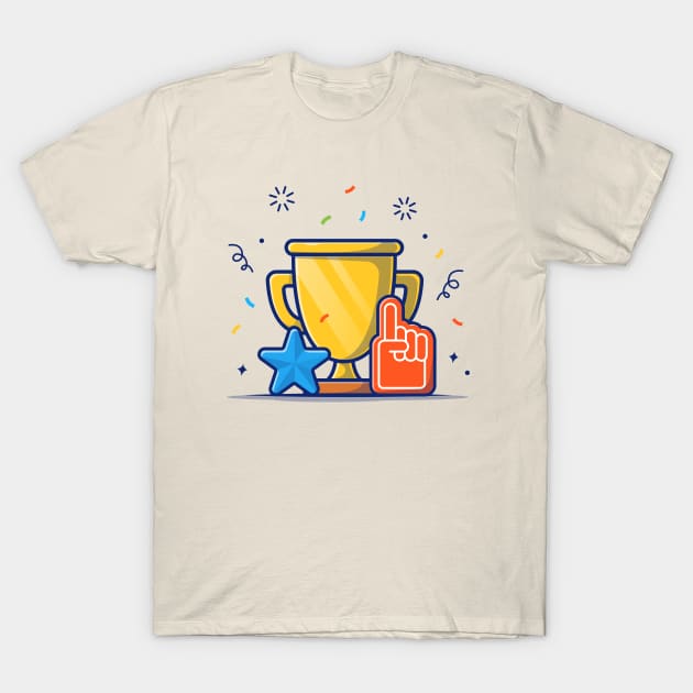 Gold Trophy, Finger Pointing And Star With Confetti Cartoon T-Shirt by Catalyst Labs